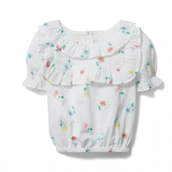 Janie and Jack Other - Jack & Janie Girl's Ditsy‎ Floral Puff Sleeve Spring Poplin White Top 6